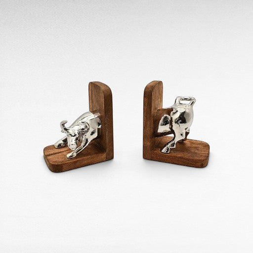 BOOKEND TEAK WOOD WITH SHINY NICKEL - Chora Mykonos