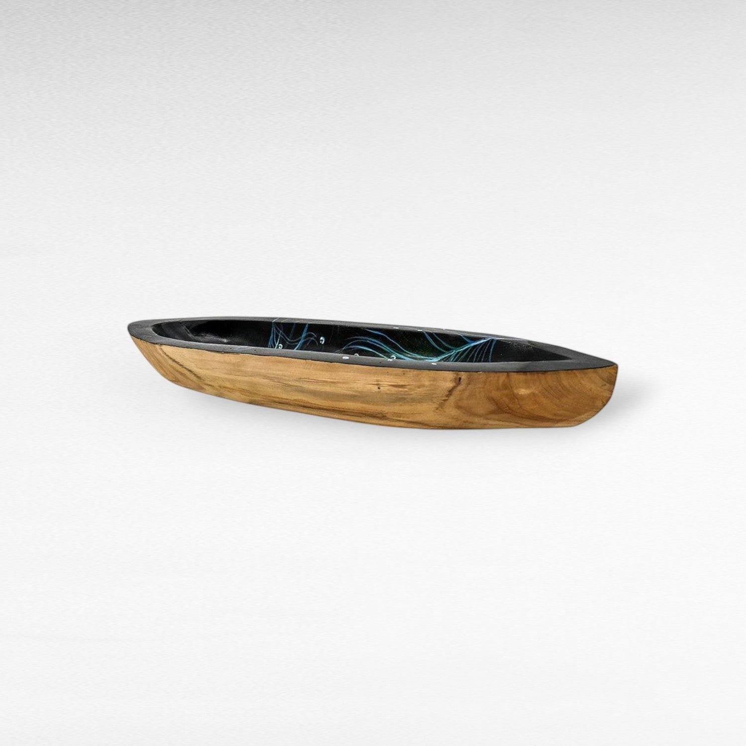 HANDPAINTED TEAK BOWL MULTICOLOR BOAT - Chora Mykonos