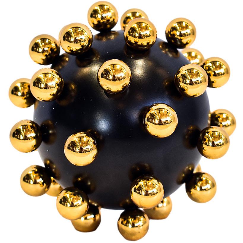 DECORATIVE BALL BLACK AND GOLD IRON 13x13CM - Chora Mykonos