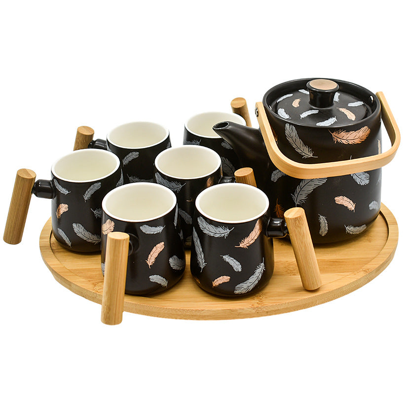 TEA CUPS SET OF 6 WITH WOODEN TRAY