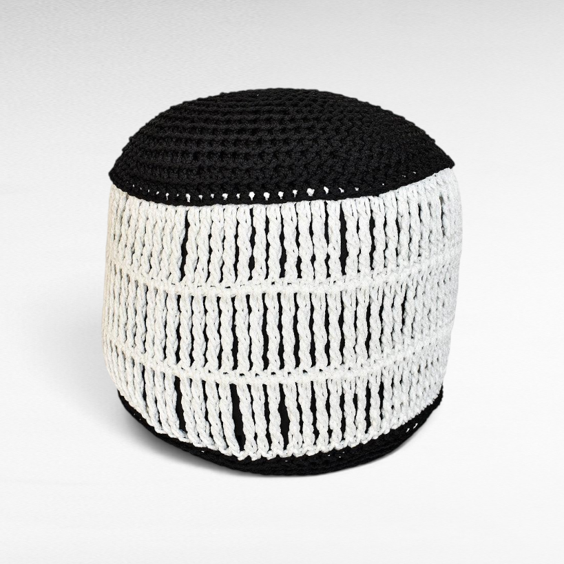 POUF ROPE WHITE-BLACK - Chora Barefoot Luxury Living