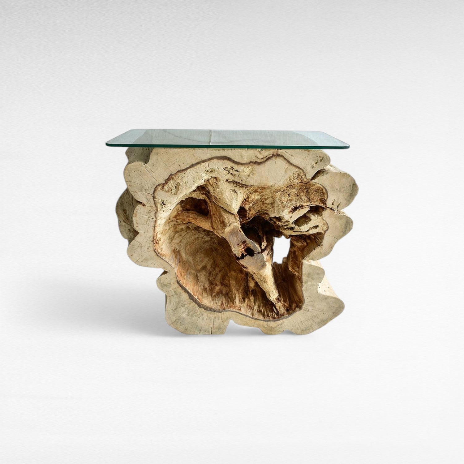 BLEACH TAMARINE CONSOLE TABLE W/ GLASS 80x45x80cm - Chora Mykonos