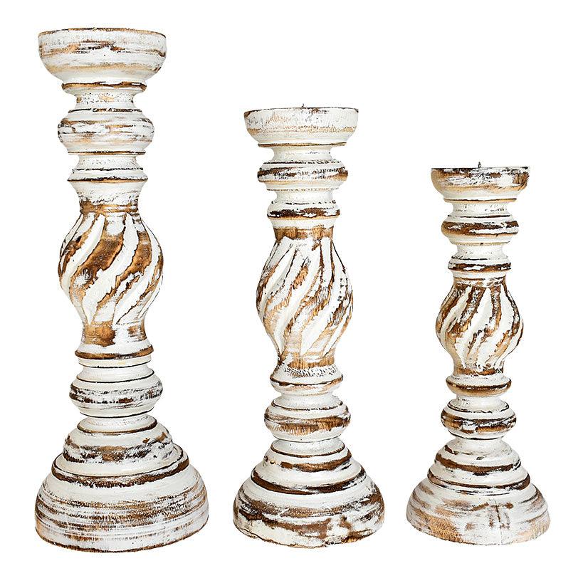 CANDLE HOLDER WHITEWASHED SET OF 3 - Chora Barefoot Luxury Living