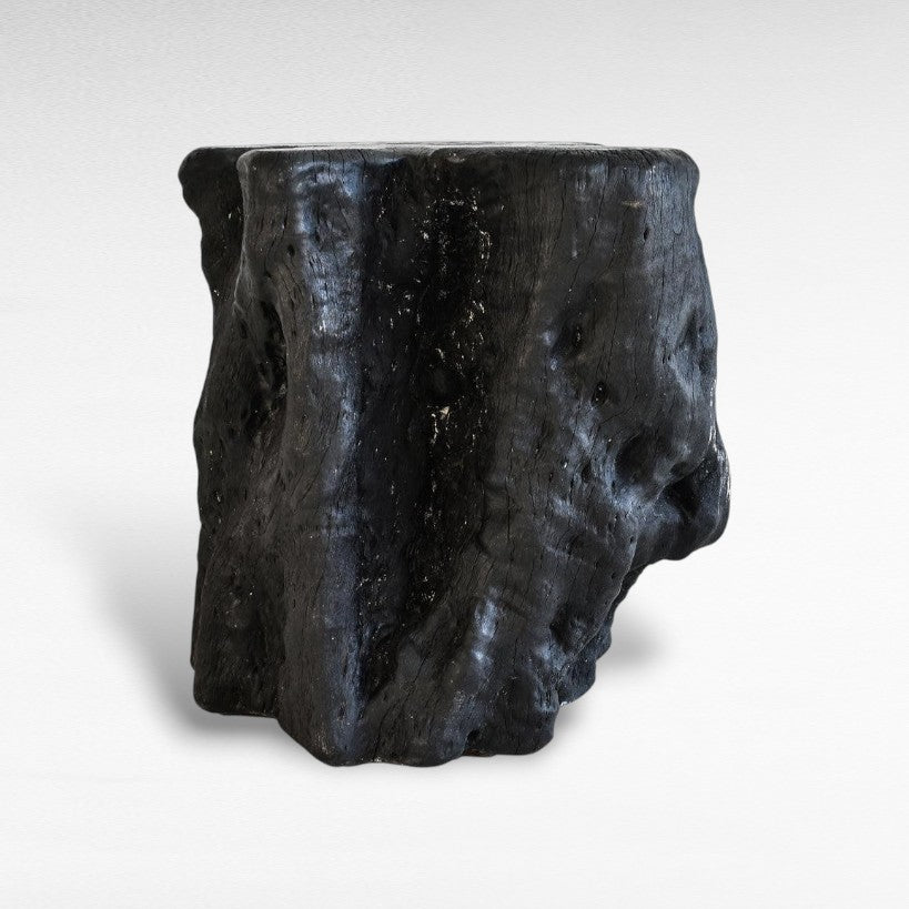 EUPHORIA LONGANA BURNED BLACK STOOL 46x40x50cm - Chora Mykonos