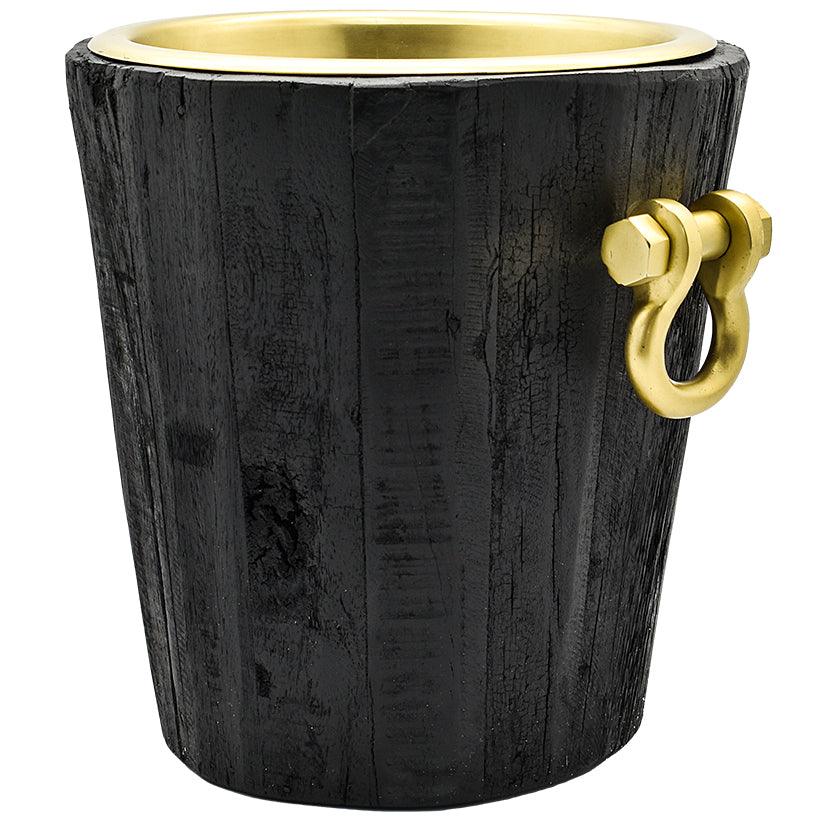 ROUGH WOOD ICE BUCKET BLACK - GOLD - Chora Mykonos