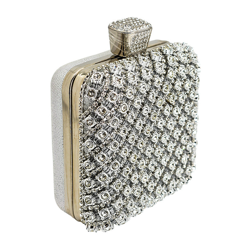 CLUTCH 8 SMALL SILVER WITH LARGE STRASS