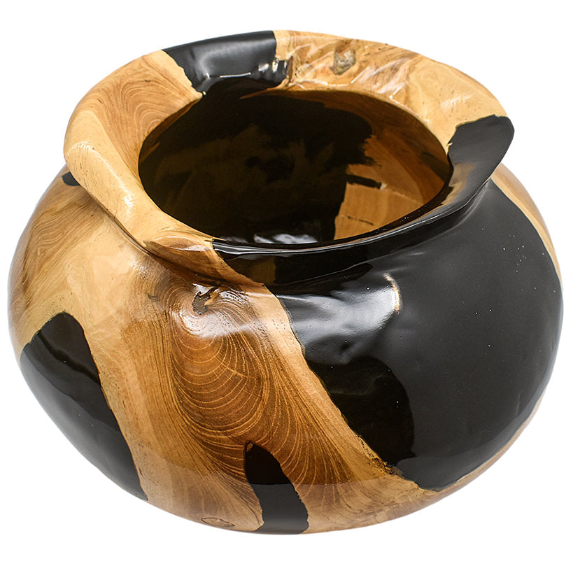 BLEACH TEAK WOOD HALF BLACK RESIN BOWL 35 CM
