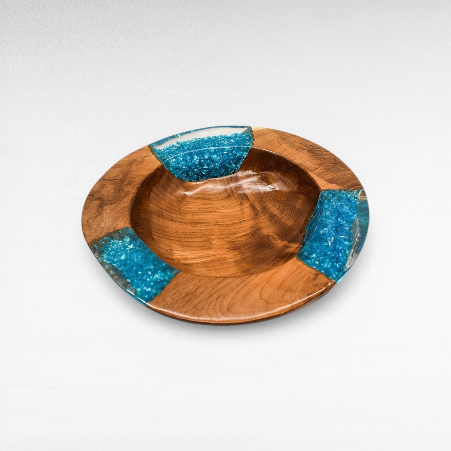 TEAK HALF CLEAR RESIN BLUE GLASS BOWL 35CM