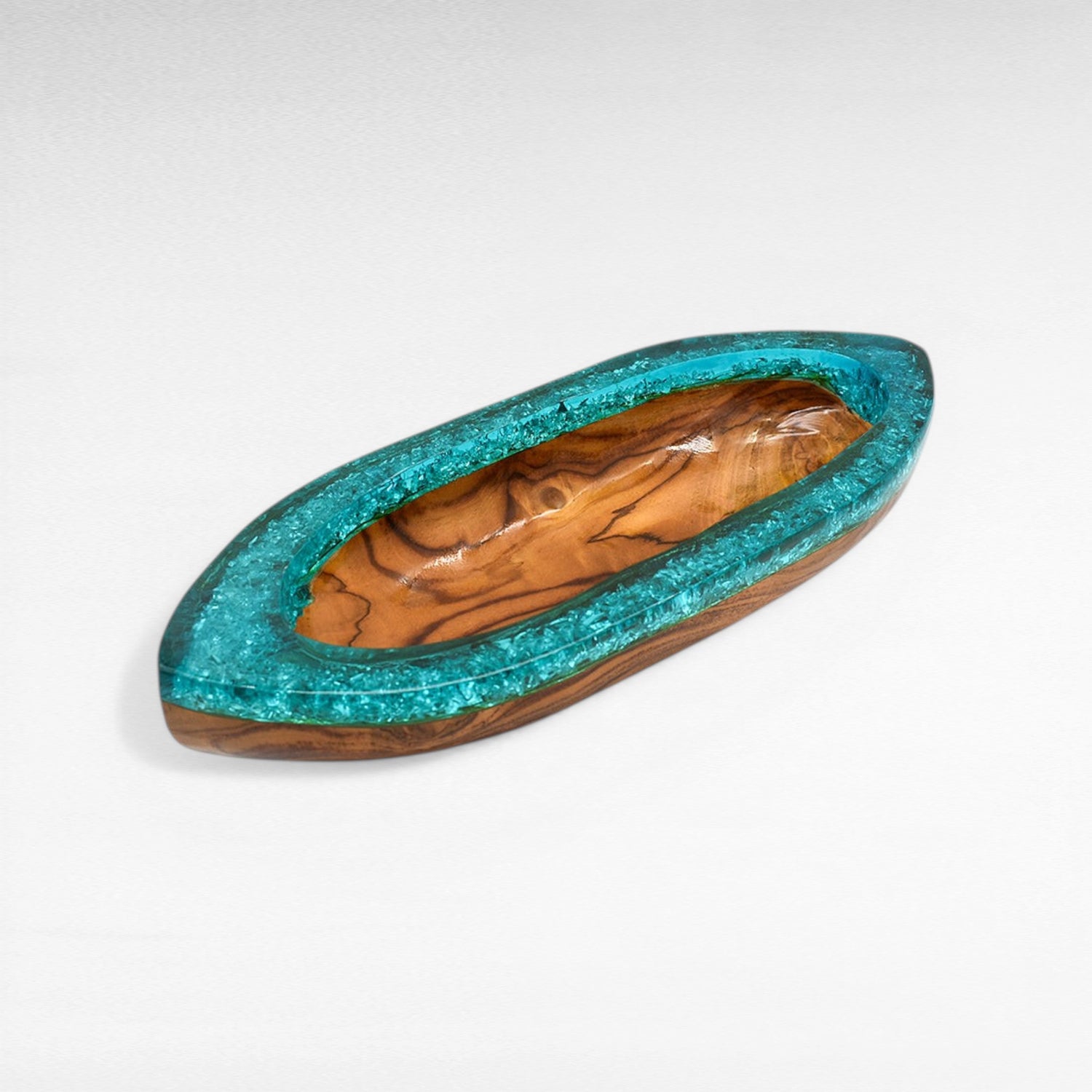BOAT WITH TURQUOISE RESIN CLEAR GLASS 50 CM