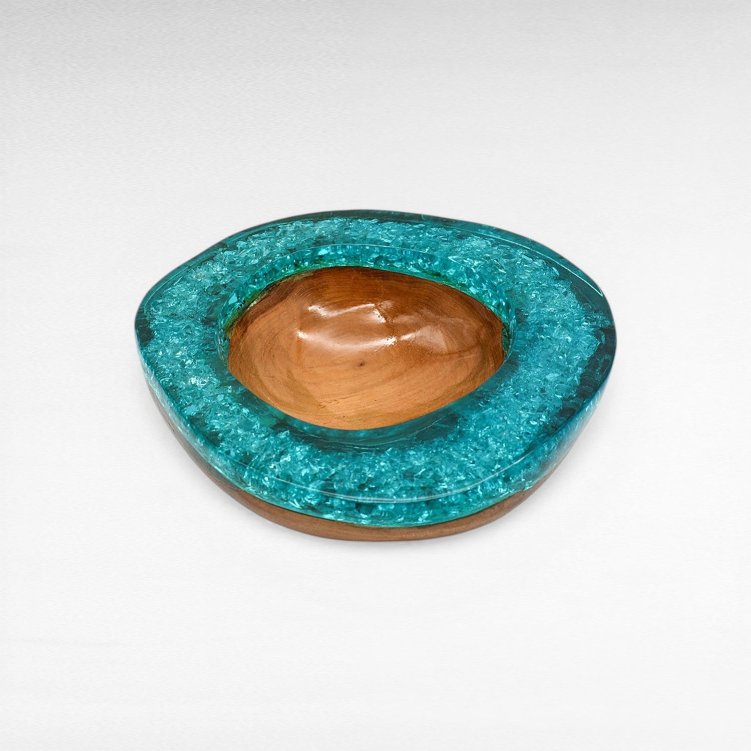 NATURAL TEAK WOOD & FULL TURQUOISE RESIN BOWL 25CM
