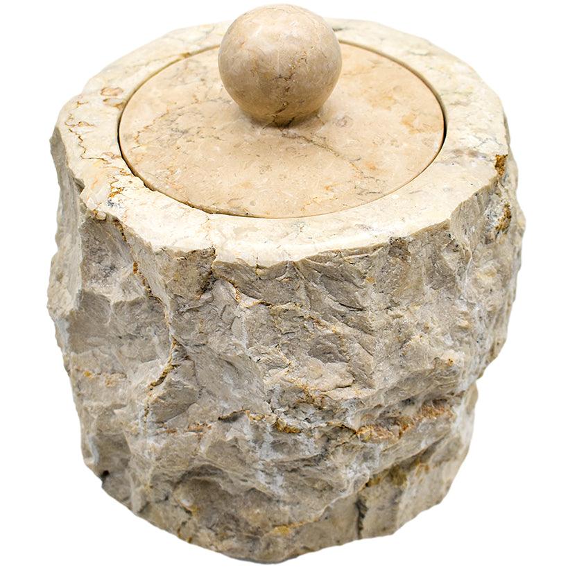 WHITE STONE BOWL WITH LID 16x16x20cm - Chora Mykonos