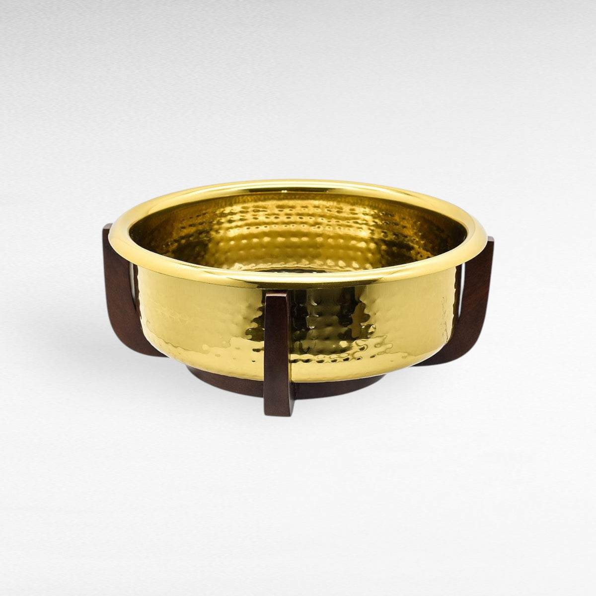 STAINLESS STEEL & WOOD GOLD, HAMMERED 36x36x14cm - Chora Mykonos