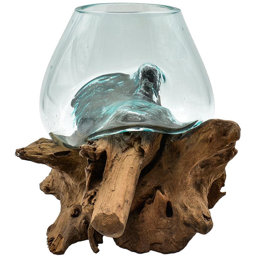 GLASS BOWL 18 CM ON TEAK ROOT NATURAL 23x30x26cm - Chora Mykonos
