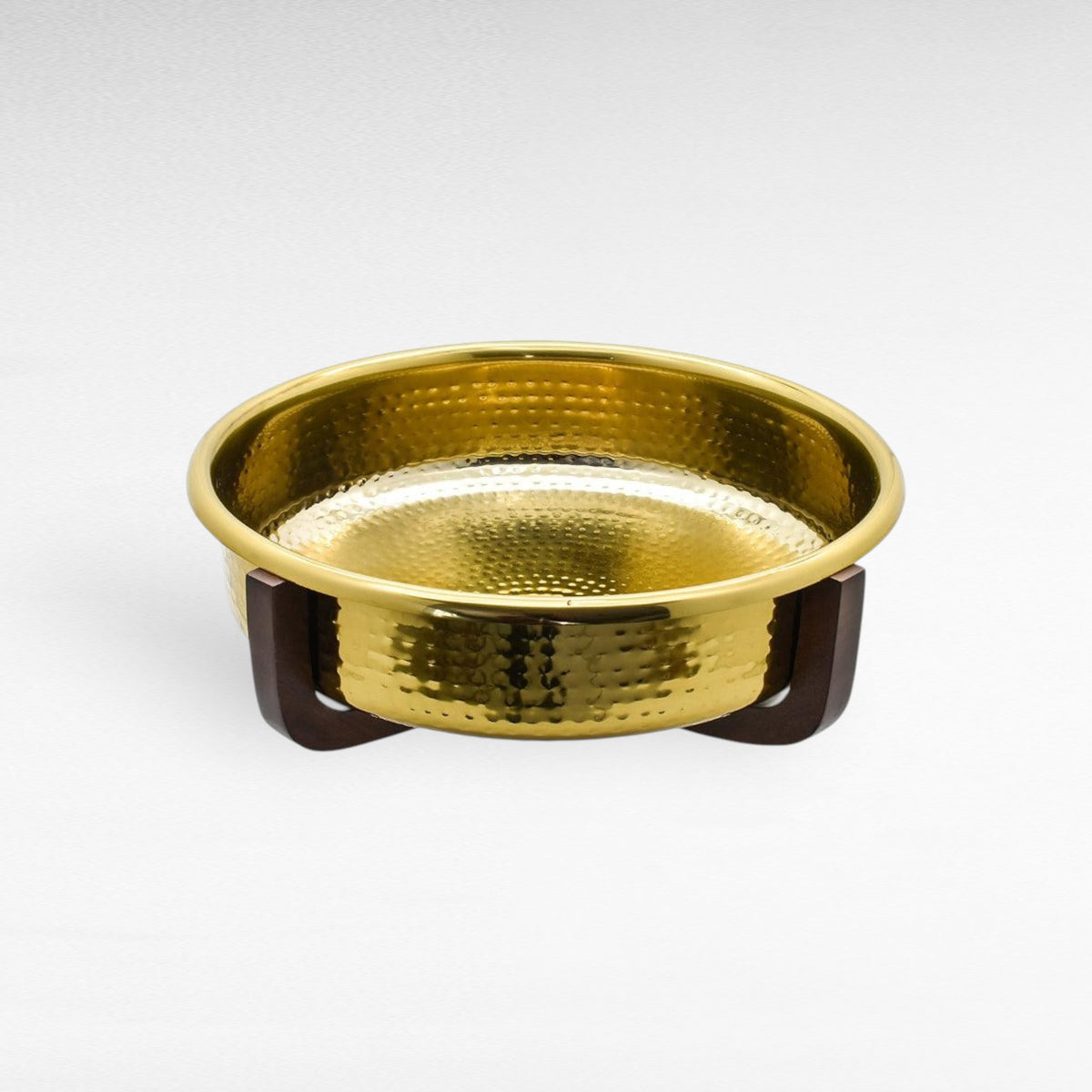 STAINLESS STEEL & WOOD GOLD, HAMMERED 45x45x14cm - Chora Mykonos