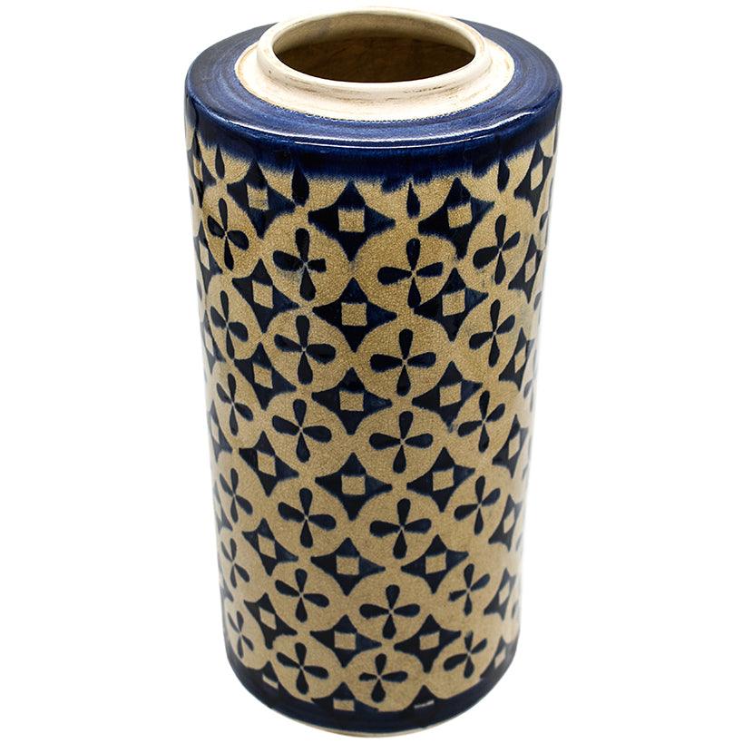 VASE UNIQUE PIECE BLUE & WHITE HANDCRAFTED 12x12x35cm - Chora Mykonos