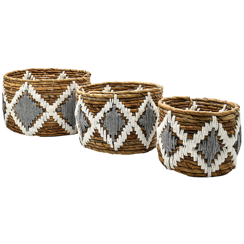 BANANA LEAF & MACRAME SET OF 3 - NATURAL GREY WHITE