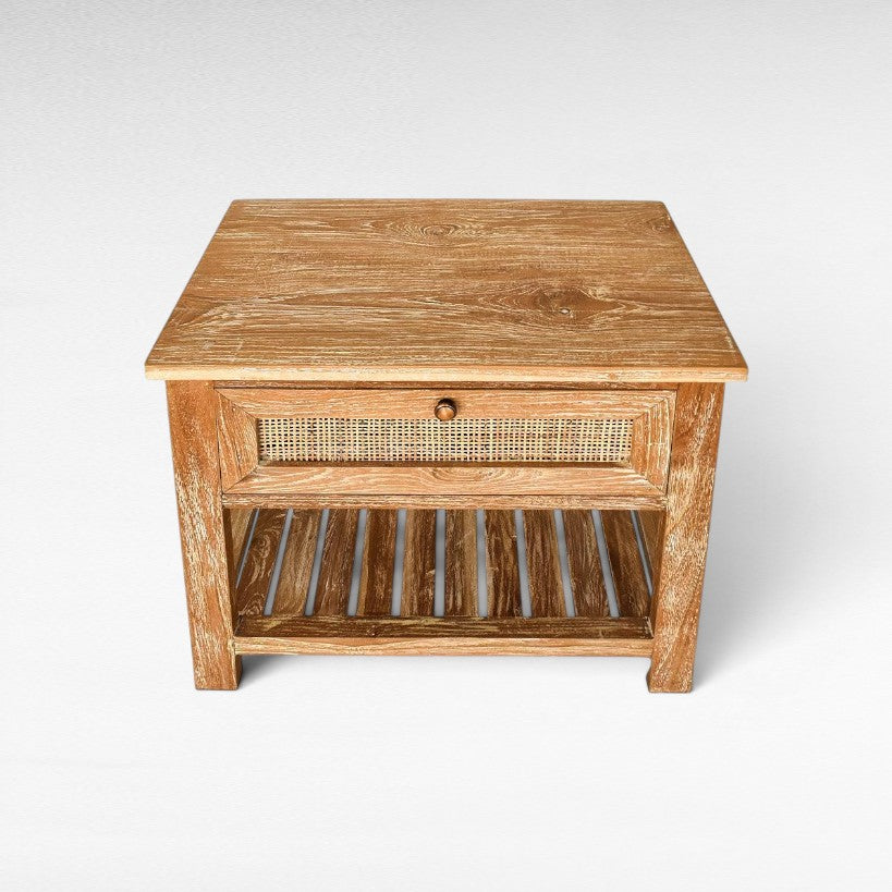 BEDROOM SIDE TABLE WITH VIENNESE RATTAN 60x40x50cm - Chora Mykonos