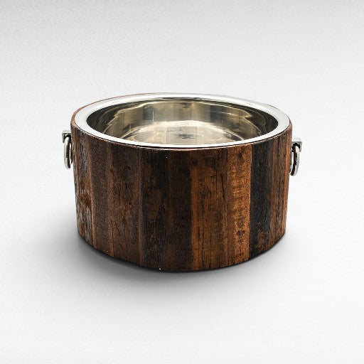 ICE BUCKET WOOD & STAINLESS STEEL OLD NATURAL & SILVER 45x47x25cm - Chora Mykonos