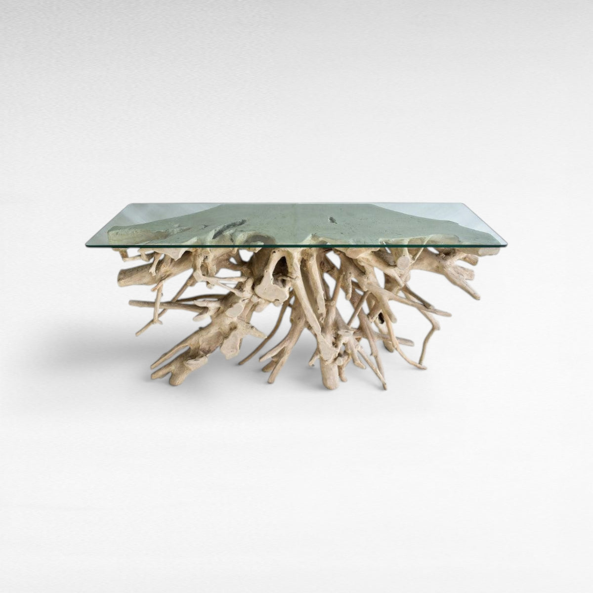 BLEACHED TEAK CONSOLE WITH GLASS 155x45x80cm - Chora Mykonos