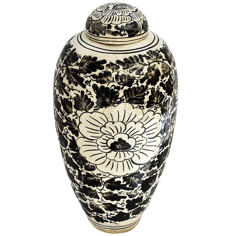 VASE WITH BLACK FLOWERS HANDCRAFTED 25x25x55cm - Chora Mykonos