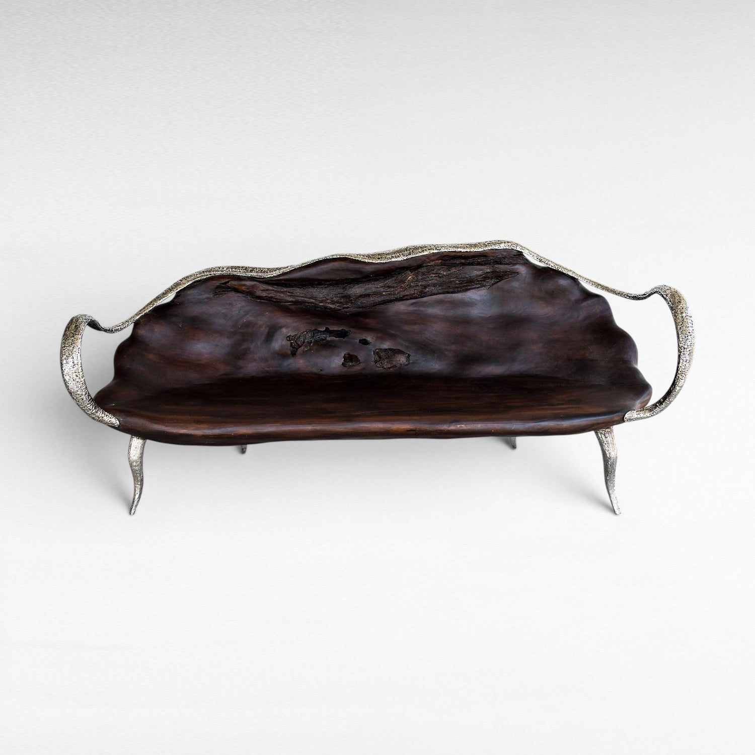 BENCH SUAR WOOD & STAINLESS STEEL BLACK & SILVER - Chora Mykonos