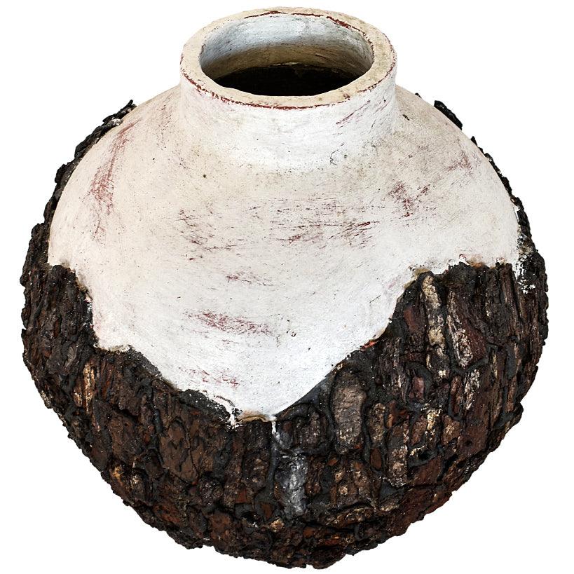 WHITE TERACOTTA POT WITH WOOD COATING 35x35x42cm - Chora Mykonos