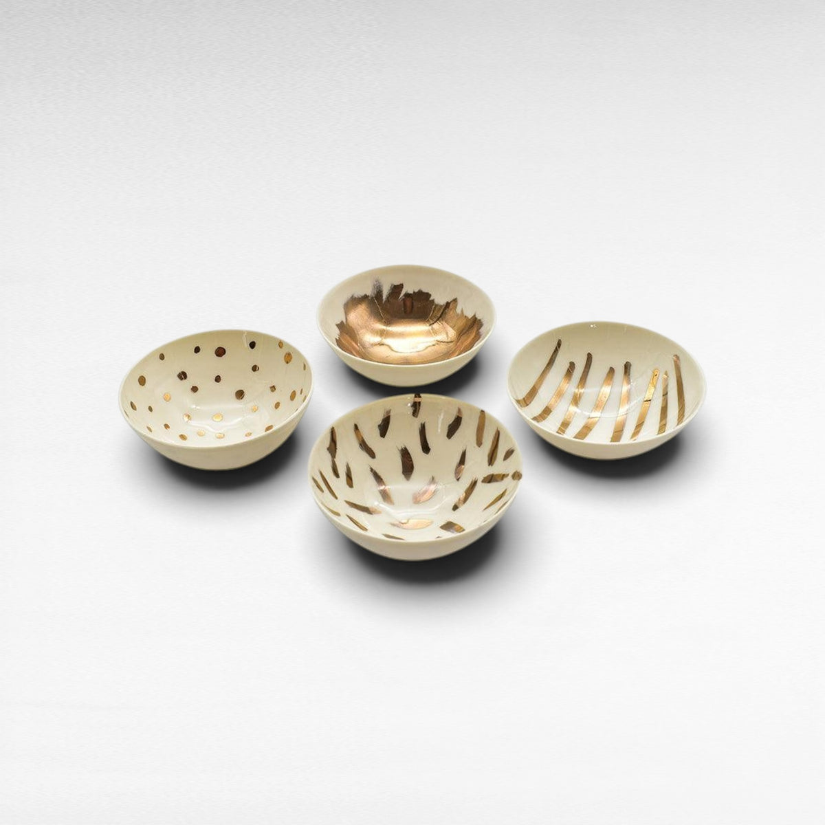DECOR BOWL PORCELAIN SET OF 4 WHITE & GOLD 10x10x5cm - Chora Mykonos
