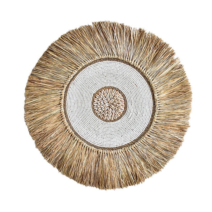 Set of 3 White Wall Deco with Beads, Shells & Grass - Chora Barefoot Luxury Living