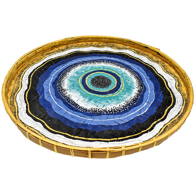 HANDPAINTED FARMERS RICE BASKET MULTICOLOR 55x55cm - Chora Mykonos