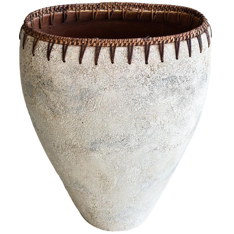 TERRACOTTA POT WITH RATTAN DETAIL 30x12x44cm - Chora Mykonos