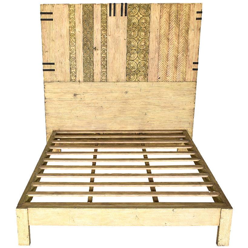 HEAD BOARD & BED OLIVE COLOR & TEAK WOOD 205x205/185x185 - Chora Mykonos