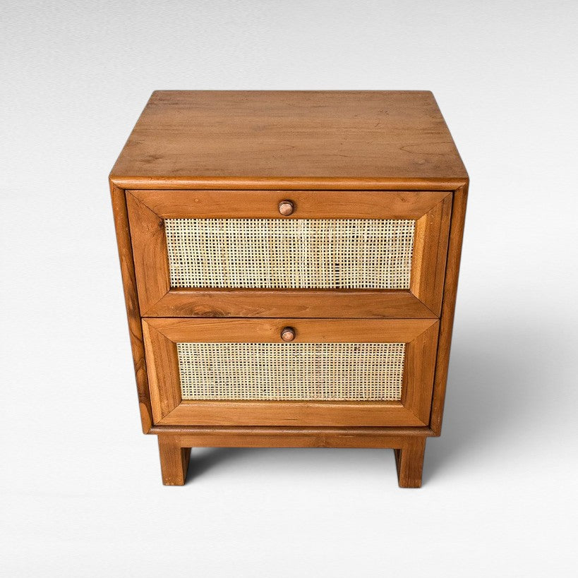 BEDROOM SIDE TABLE WITH VIENNESE RATTAN - Chora Mykonos