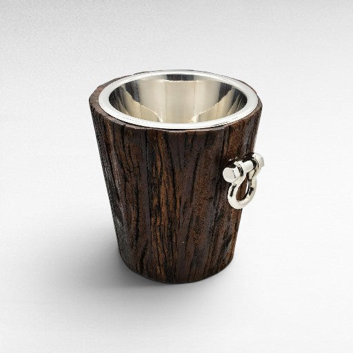 ICE BUCKET ROUGH WOOD NATURAL - SILVER - Chora Mykonos