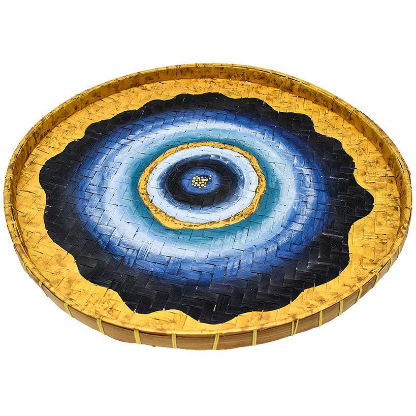 HANDPAINTED FARMERS RICE BASKET MULTICOLOR 55x55cm - Chora Mykonos