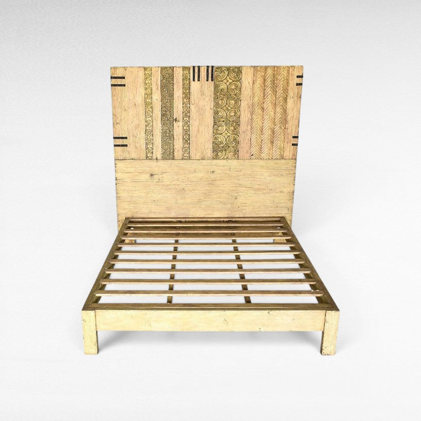 HEAD BOARD & BED OLIVE COLOR & TEAK WOOD 205x205/185x185 - Chora Mykonos