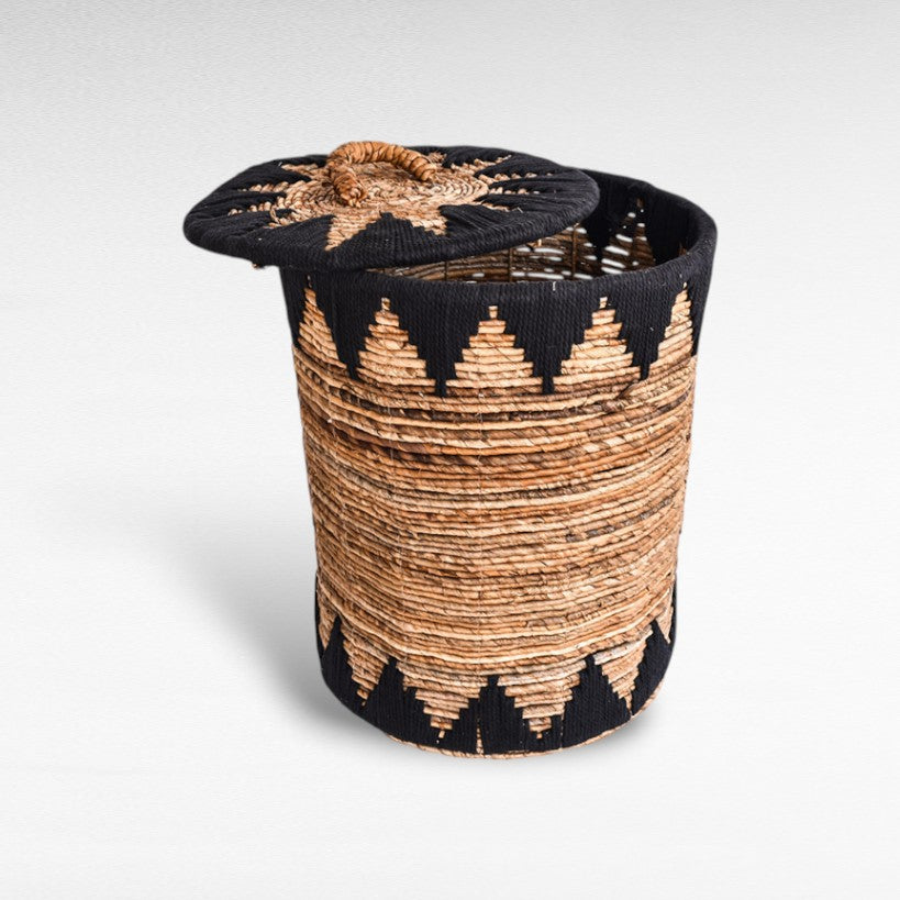 LAUNDRY BASKET SET OF 3 BANANA LEAF WITH BLACK MACRAME