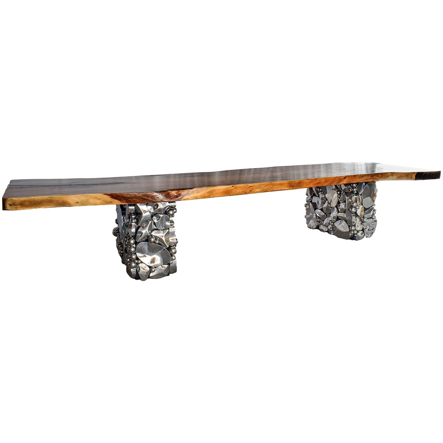 DINING TABLE SUAR WOOD WITH BRASS LEG NATURAL & SILVER 470x140x90 - Chora Mykonos