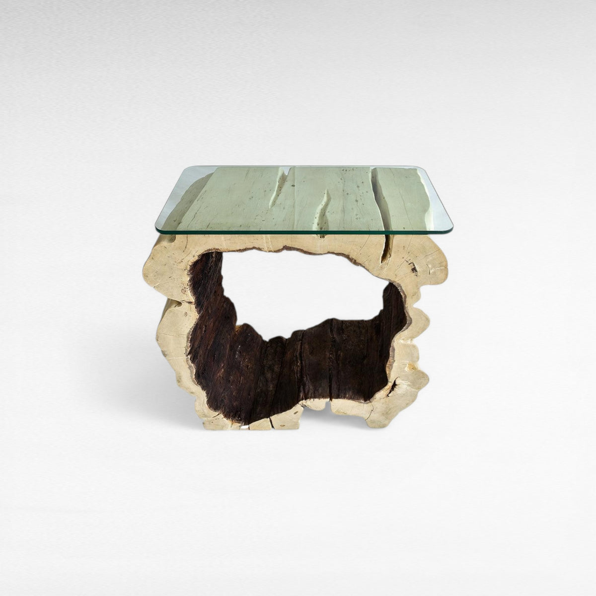BLEACH TAMARINE CONSOLE TABLE W/ GLASS 80x80x45cm - Chora Mykonos