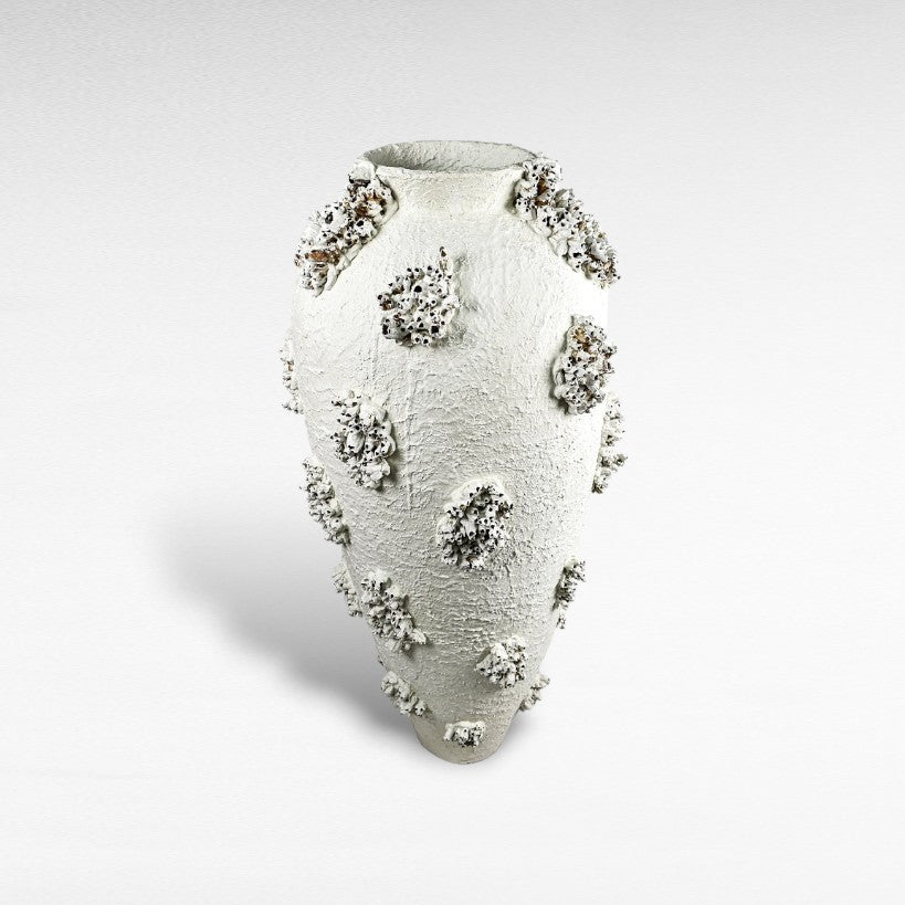 TERRACOTTA WHITE PLANTER WITH CORALS W70 |D70 |H155 CM