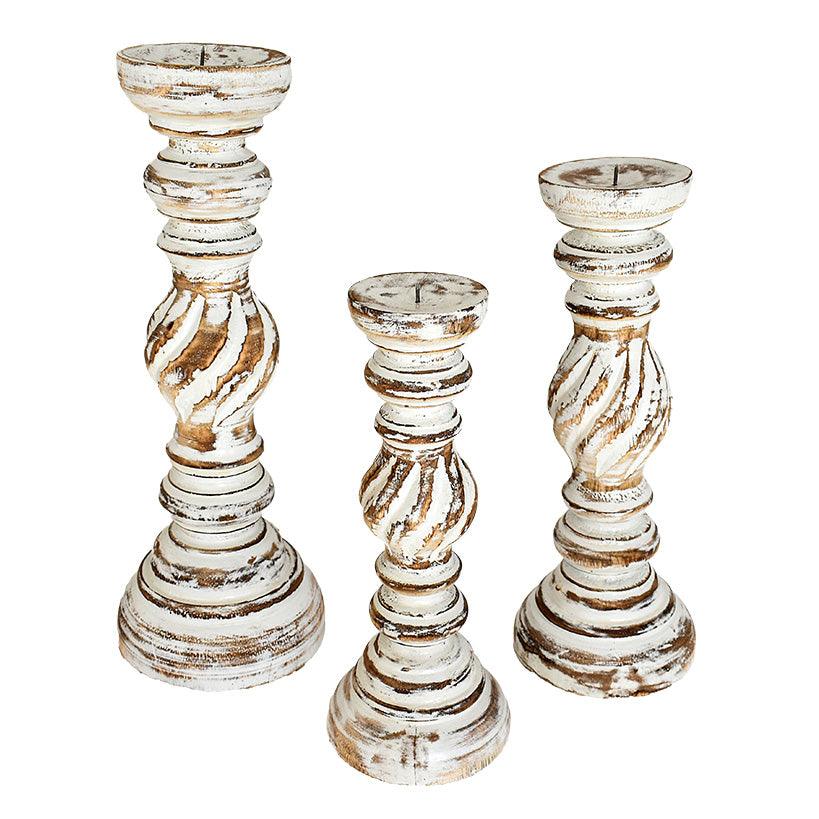 CANDLE HOLDER WHITEWASHED SET OF 3 - Chora Barefoot Luxury Living