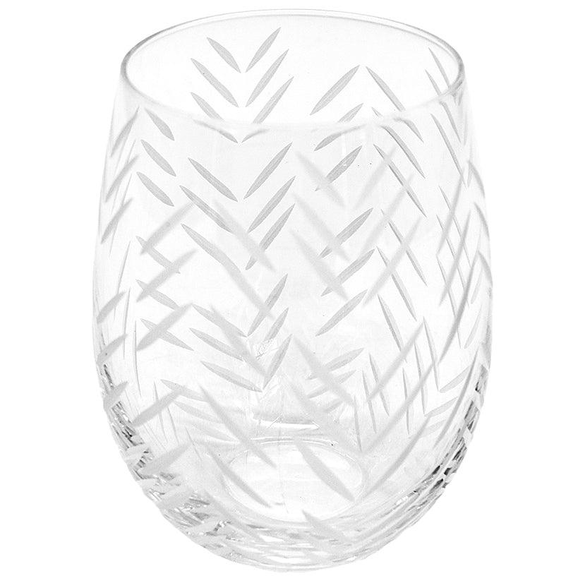 CARVED WATER GLASS 500ML 10x10x13cm - Chora Mykonos