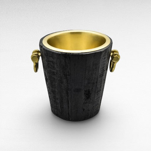 ROUGH WOOD ICE BUCKET BLACK - GOLD - Chora Mykonos