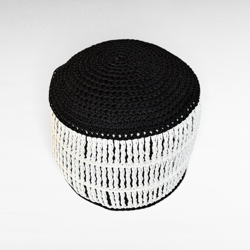 POUF ROPE WHITE-BLACK - Chora Barefoot Luxury Living