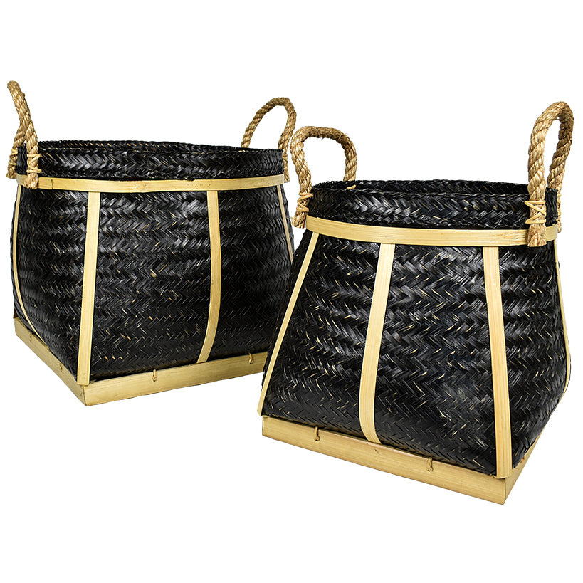 BAMBOO BASKET SET OF 2 BLACK