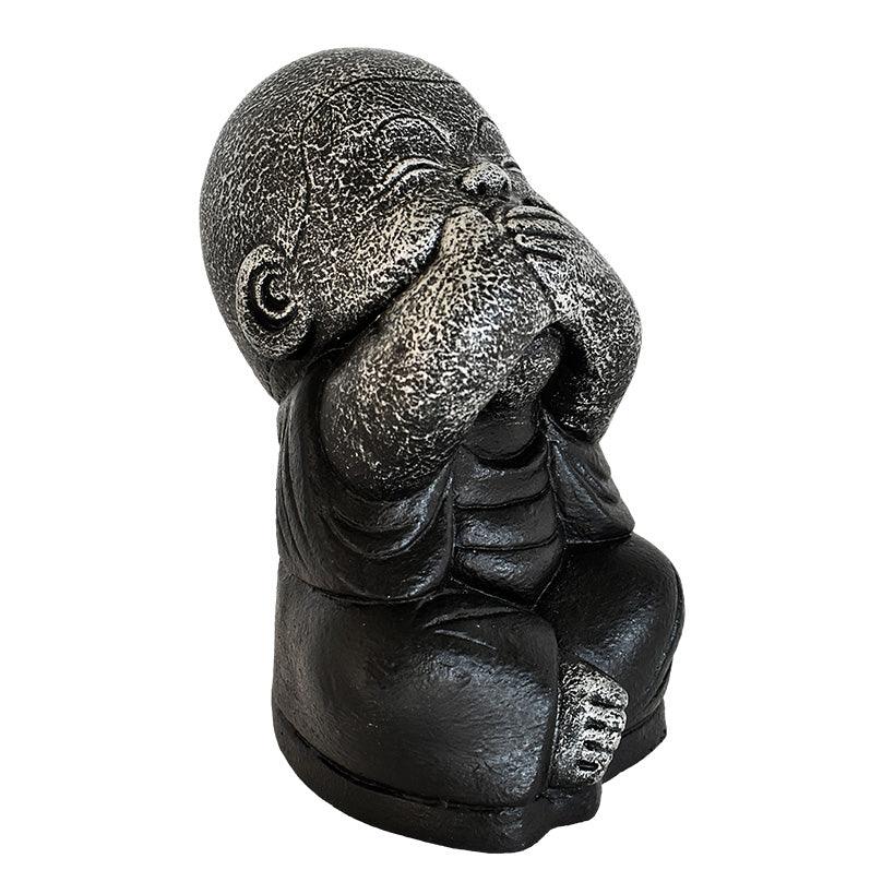 BLIND-DEAF-MUTE SET OF 3 SHAOLINS SILVER & BLACK H.20 CM - Chora Mykonos