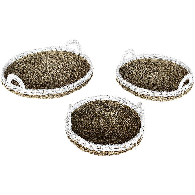 TRAY NATURAL AND WHITE SET OF 3 - Chora Mykonos