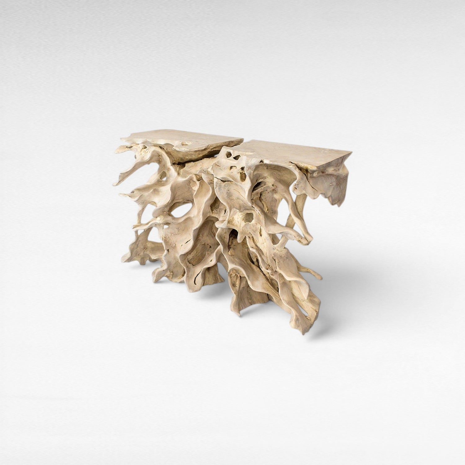 TEAK WOOD ROOT W/ GLASS BLEACHED COLOR W120 |D42 |H80 CM