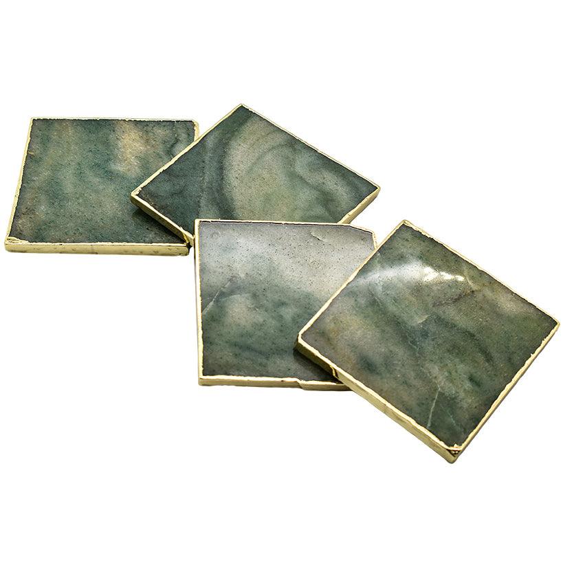 COASTERS GREEN AVEN SQUARE SET OF 4 PIECES 10x10x1cm - Chora Mykonos