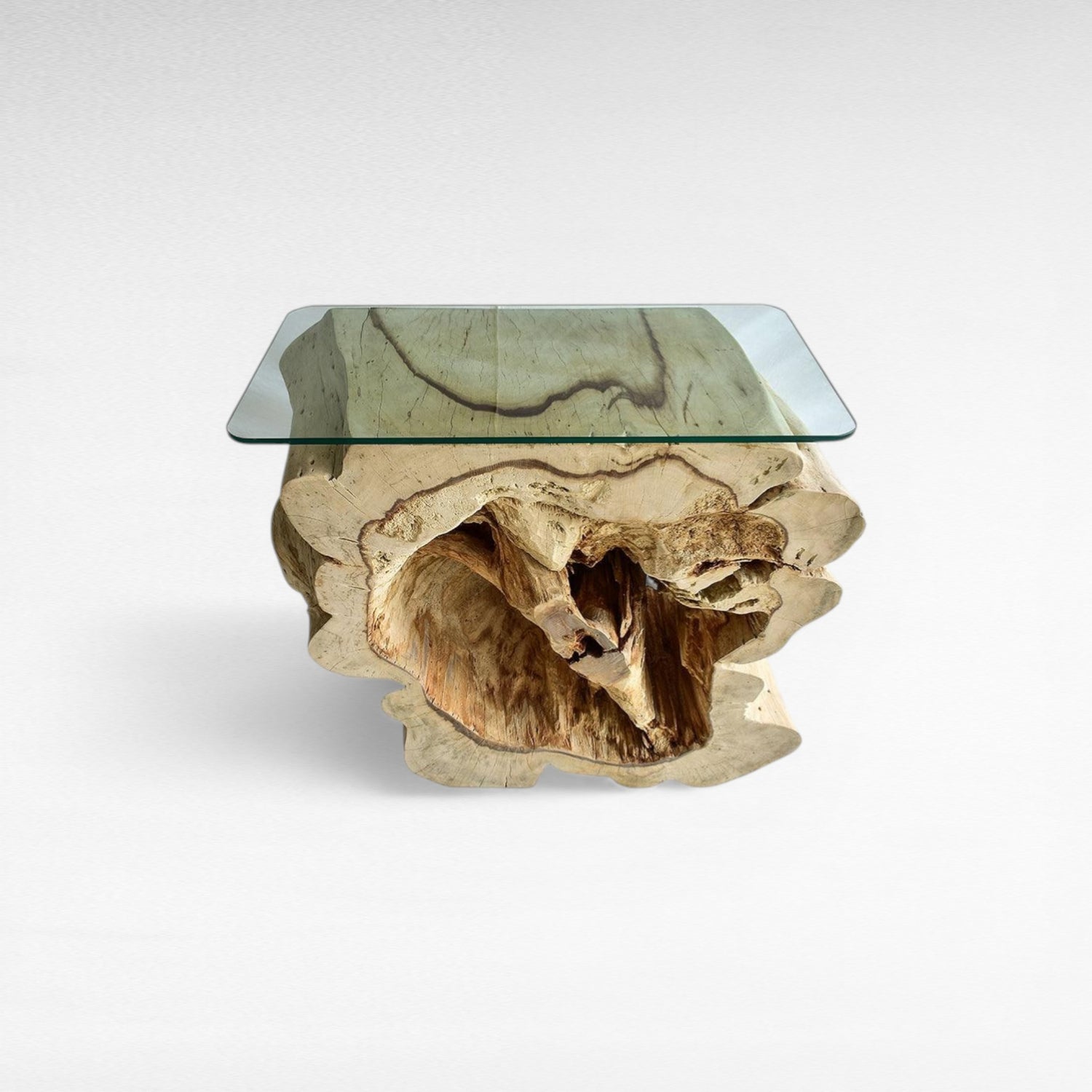 BLEACH TAMARINE CONSOLE TABLE W/ GLASS 80x45x80cm - Chora Mykonos
