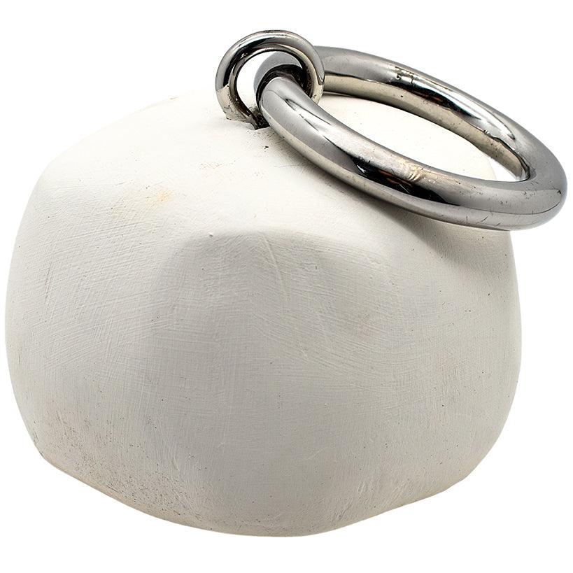BEIGE STONE DOOR STOPPER WITH POLISHED STEEL FINISH 15x15x10cm - Chora Mykonos